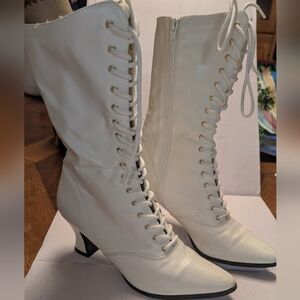White Lace-Up Victorian Style Boots
